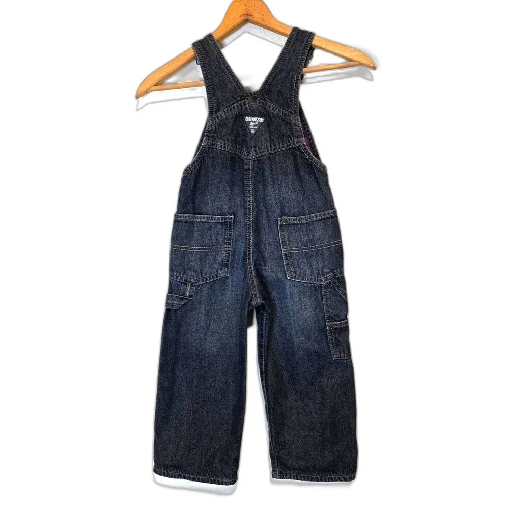 VTG OshKosh B'gosh Overalls Vestbak Plaid Flannel Lined Size 2T